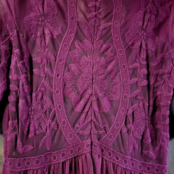 Altar'd State Marionette Maxi All Lace Dress Large Maroon Burgundy Mid Sleeve - Picture 7 of 10